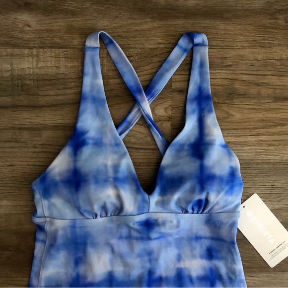 HP 💕 BOGO NWT Athleta Plunge Tankini A-C Blue Tie Dye - Picture 3 of 12